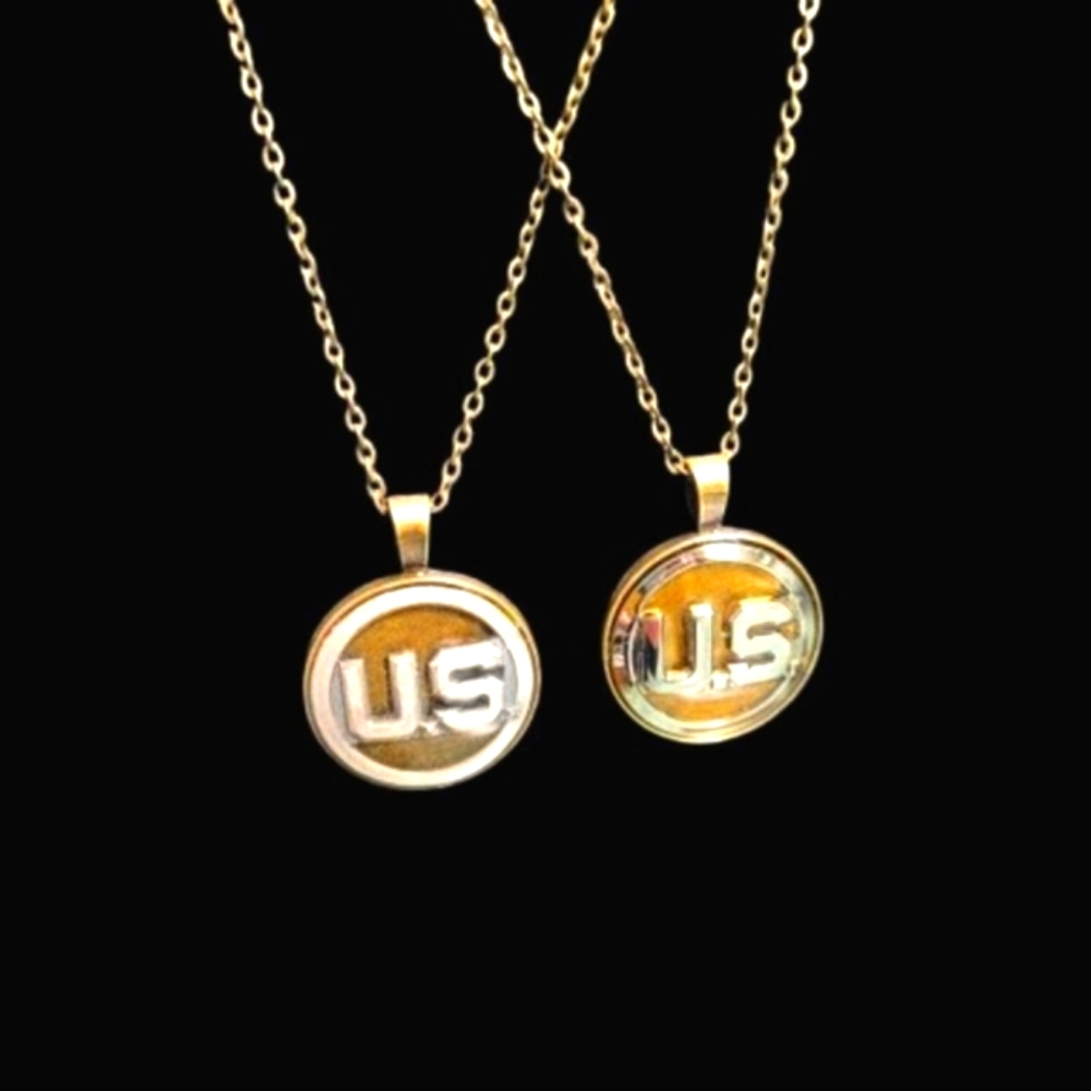 US Air Force Insignia Shiny or Subdued Bronze Bezel Necklace in Resin